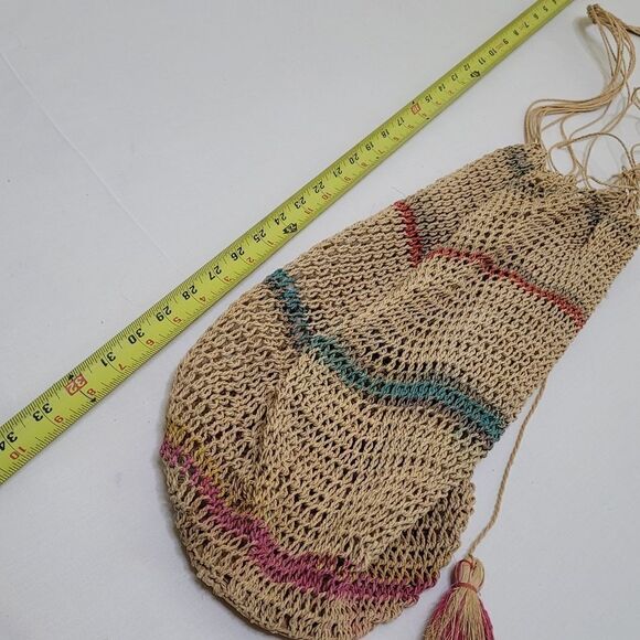 WOVEN HEMP FISHERMAN'S TASSEL PACKABLE TRAVEL HOBO SLOUCH BAG PURSE - Picture 2 of 9